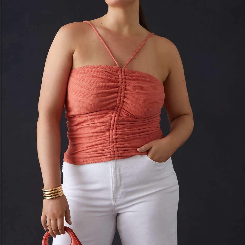 ANTHROPOLOGIE NWT Pilcro and the Letterpress Coral Orange Ruched Halter Top